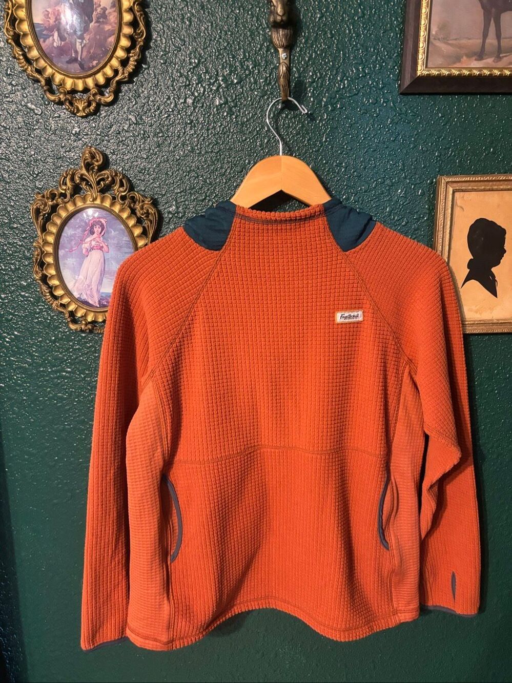 Fayettechill Leah PolarTec Pullover Waffle Weave Orange Teal Sz Medium